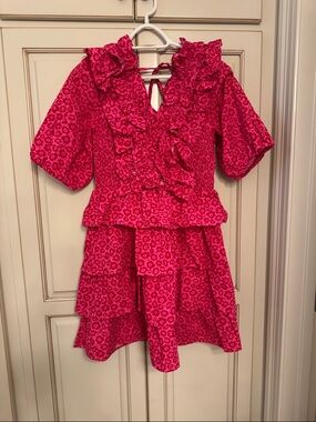 Karlie Hot Pink Floral Ruffle Mini Dress